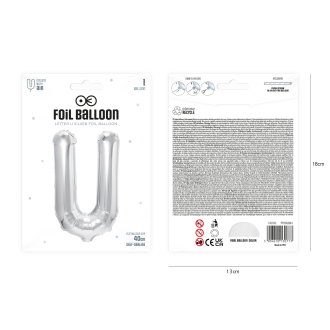 Folijski balon črka U srebrne barve 40 cm