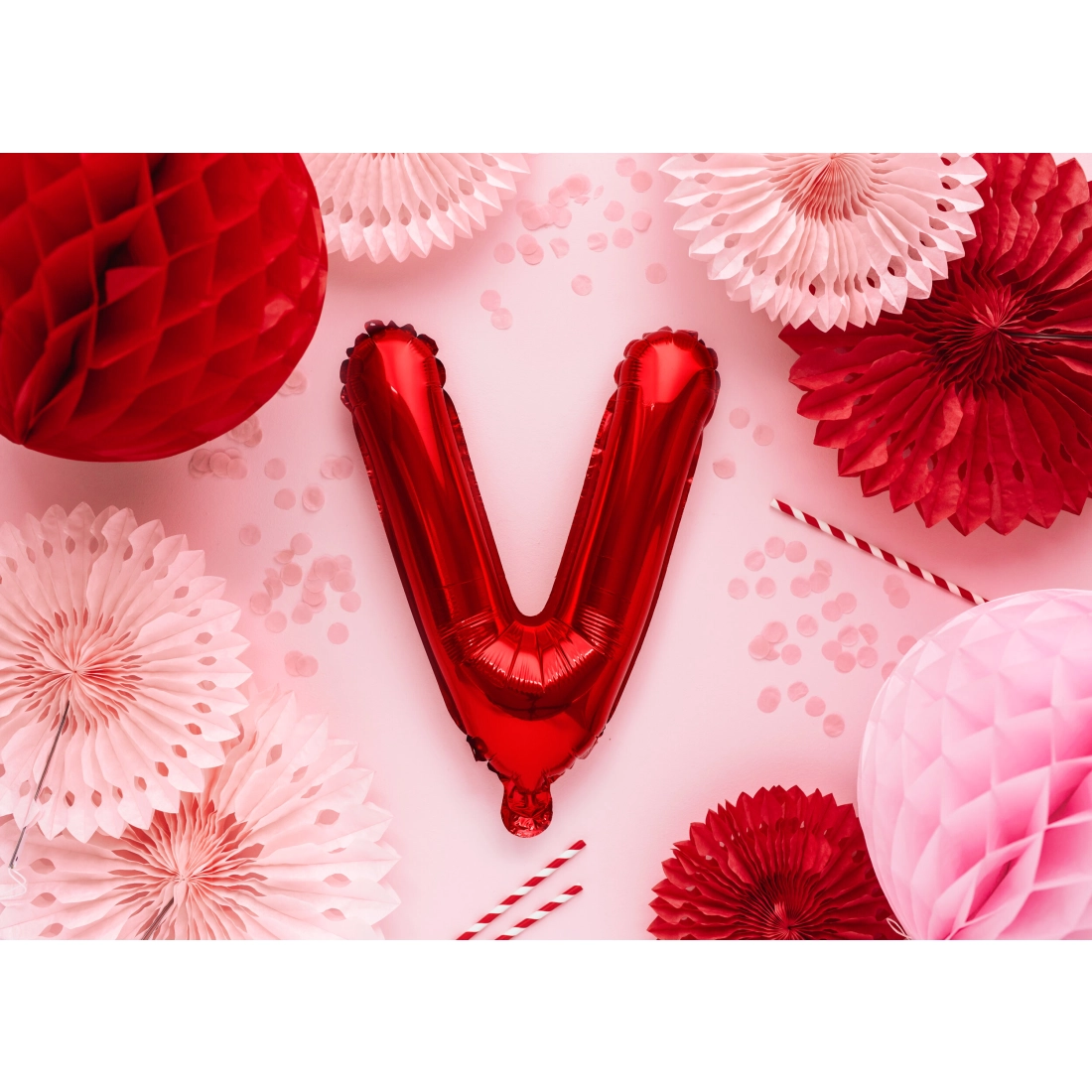 Fólia lufi V betű, piros, 35 cm, bulira