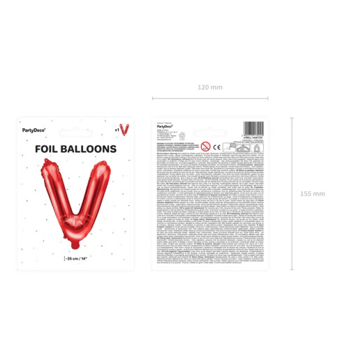 Fóliový balón písmeno V červený 35 cm na party