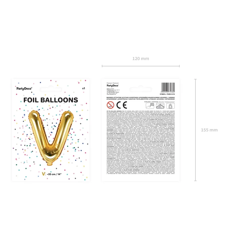 Fólia léggömb V betű arany 35 cm