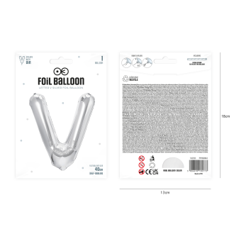 Folijski balon črka V srebrn 40 cm