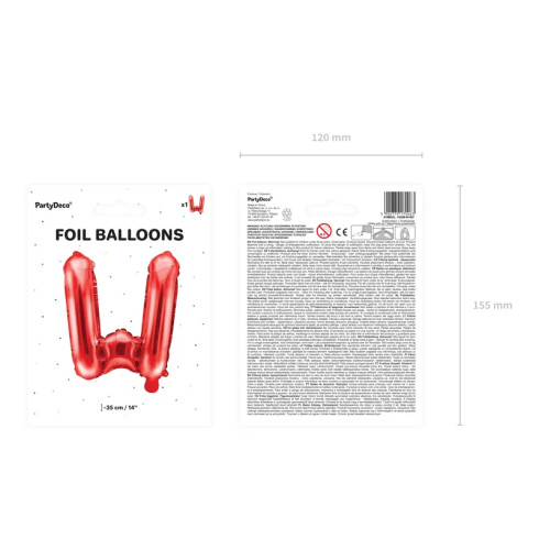 Fóliový balón písmeno W červený 35 cm