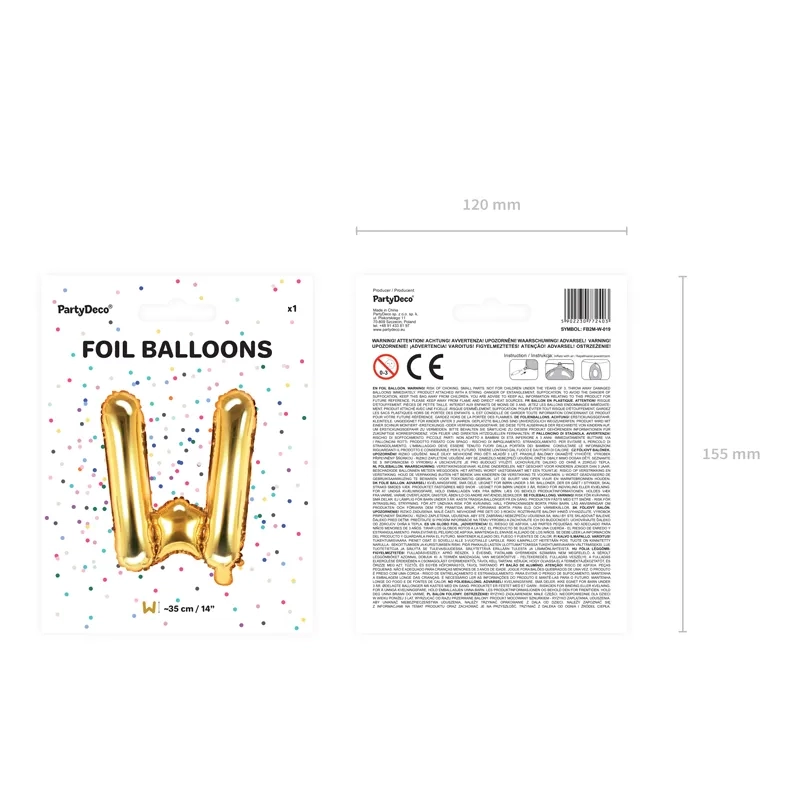 Fólia lufiballon W betű arany, 35 cm