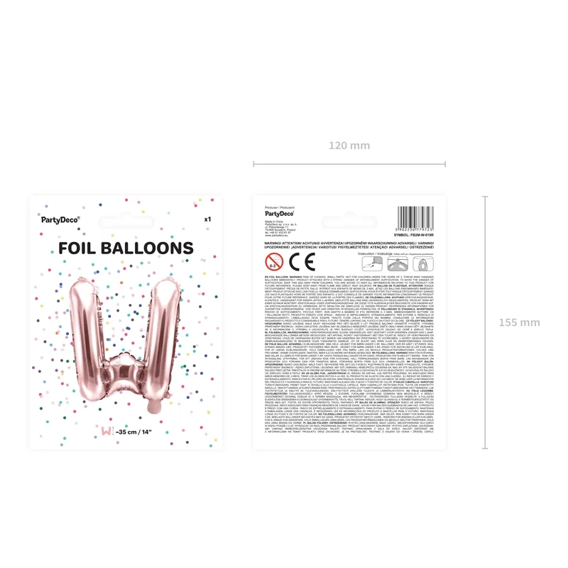 Rózsaarany fólia lufiballon W betű ünneplésre