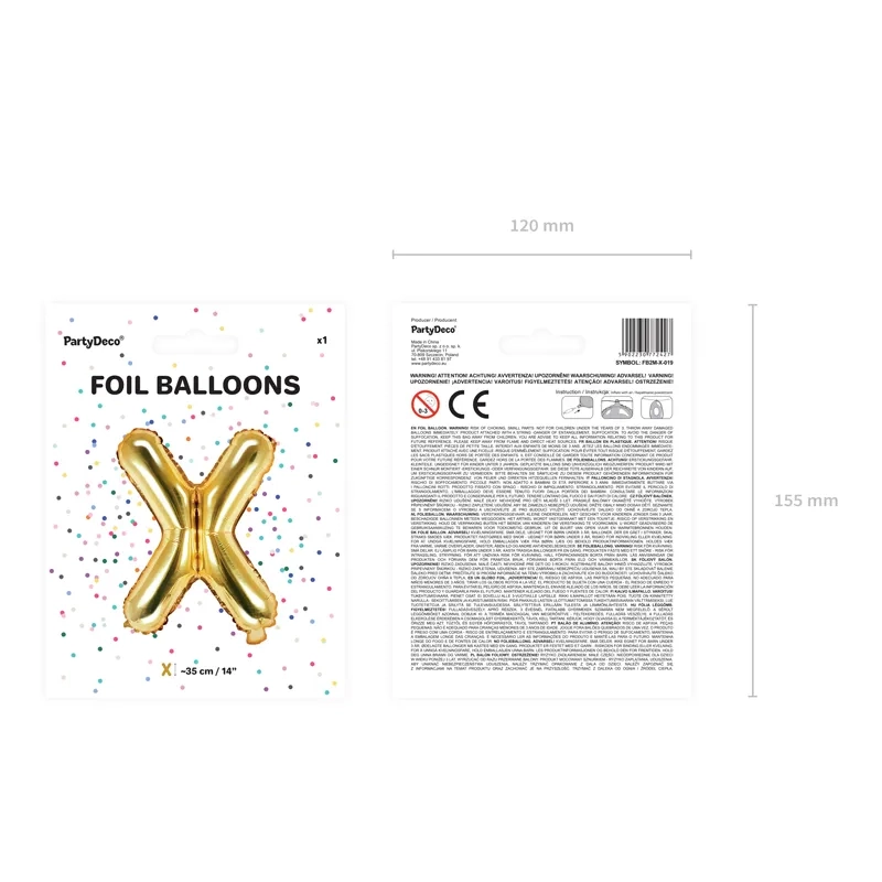 Fólia lufi X betű arany színben bulira