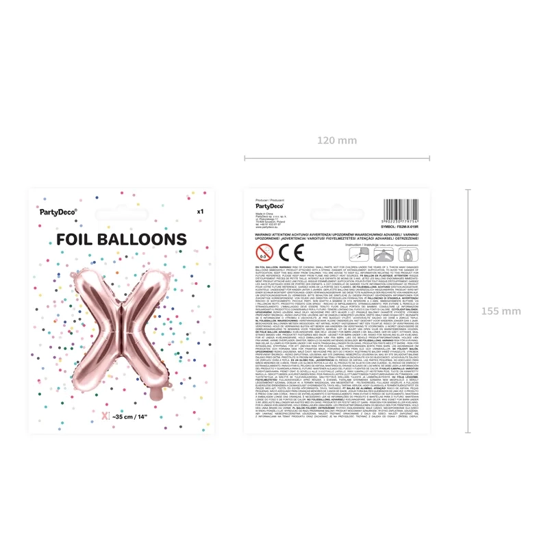Fólia lufi X betű, rose gold, bulira
