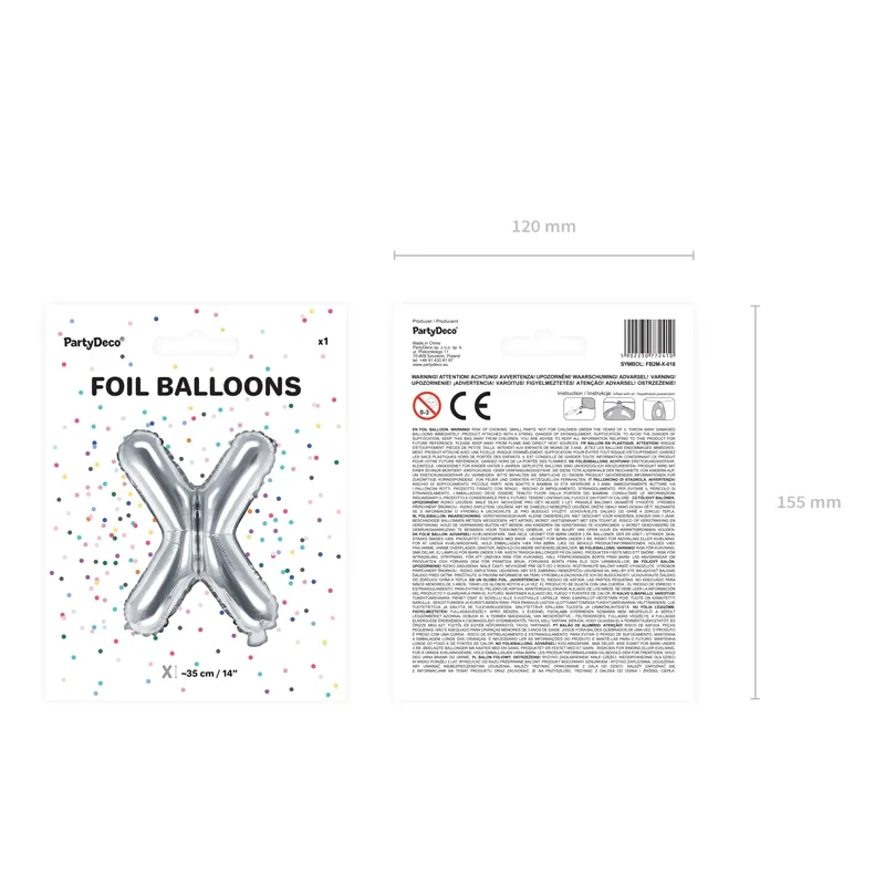 Ezüst fólia lufibetu X, 35 cm