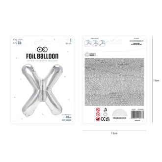 Folijski balon črka X srebrne barve 40 cm