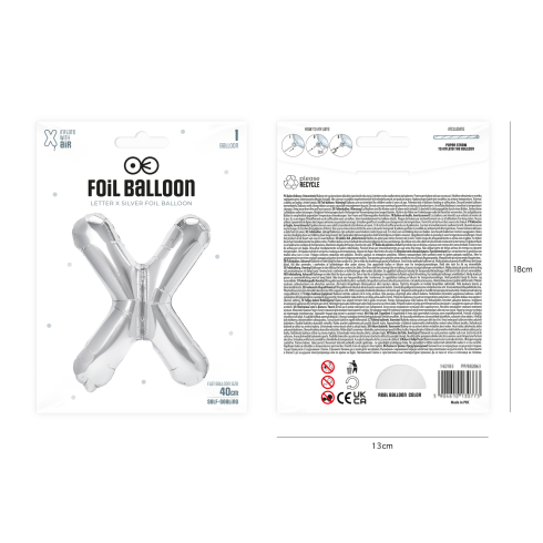 Fólia lufi X betű, ezüst, 40 cm Fólia lufi X betű, ezüst, 40 cm