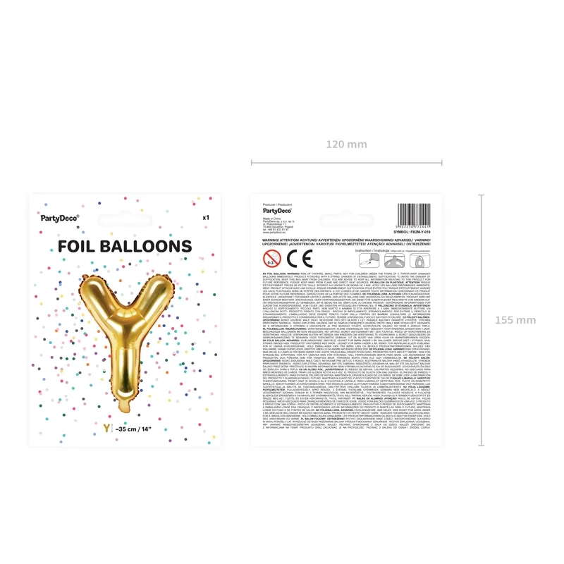 Fólia lufi Y betű arany színben bulira