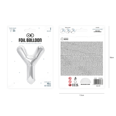 Fólia lufi Y betű, ezüst, 40 cm Fólia lufi Y betű, ezüst, 40 cm