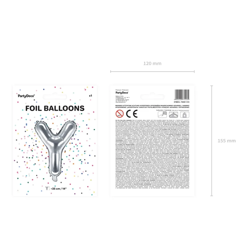 Ezüst fólia lufi Y betű partijra