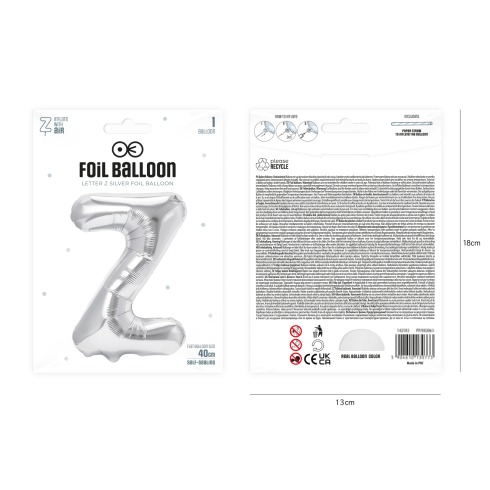 Ezüst fólia lufi Z betű, 40 cm Ezüst fólia lufi Z betű, 40 cm