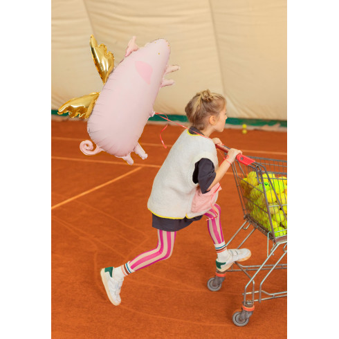 Folijski balon pujsek s krili, rožnat, 70x45 cm, za helij