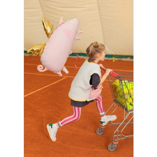 Balon folie purceluș cu aripi, roz, 70x45 cm, pentru heliu