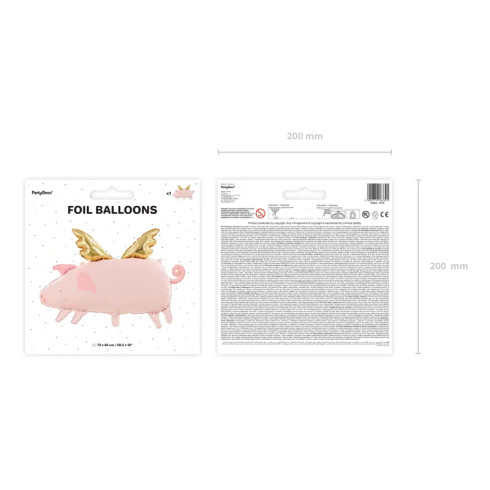 Folijski balon pujsek s krili, rožnat, 70x45 cm, za helij