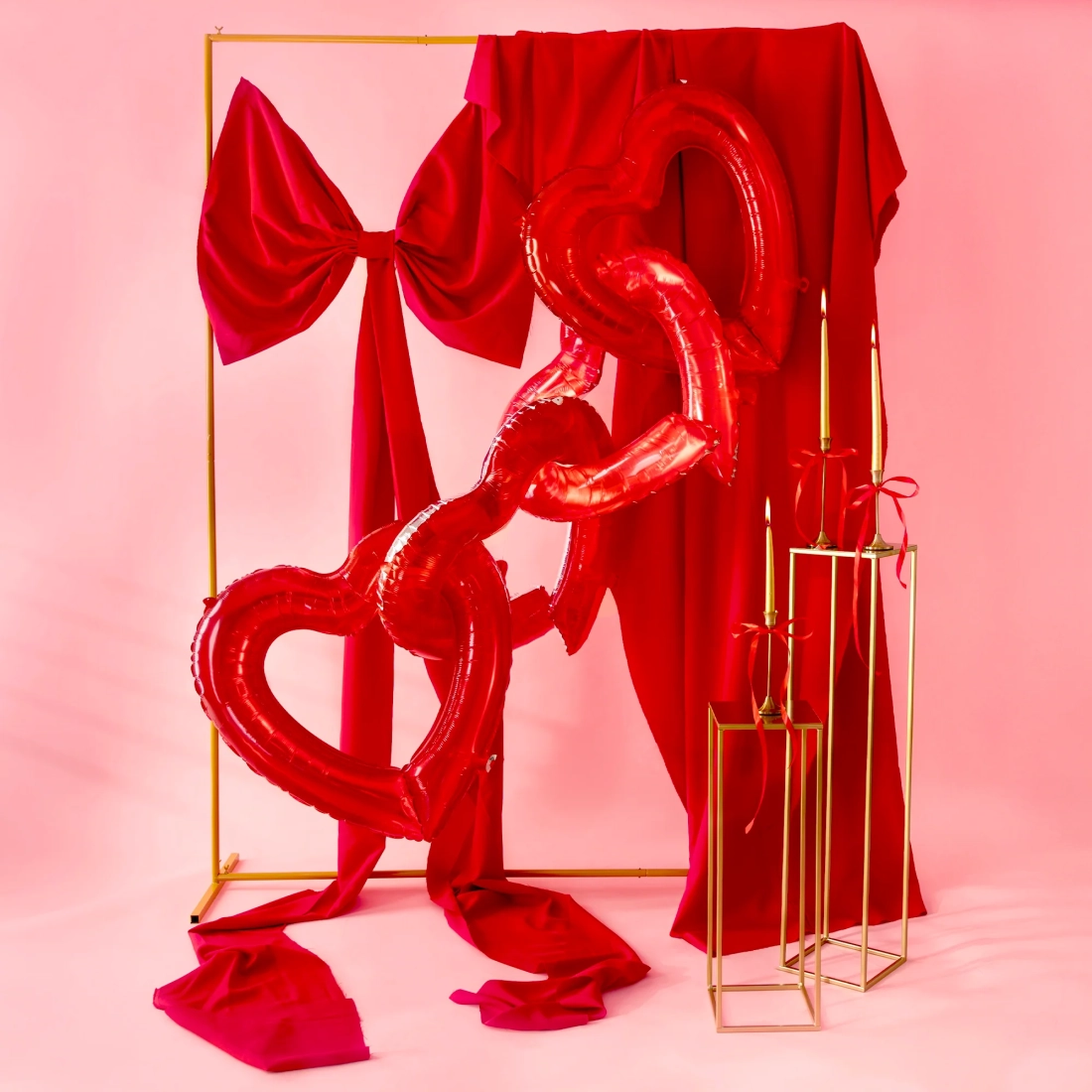 Balon folie cadru în formă de inimă roșu-argintiu