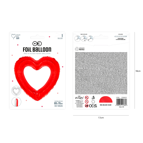 Fóliový balón rám v tvare srdca červeno strieborný