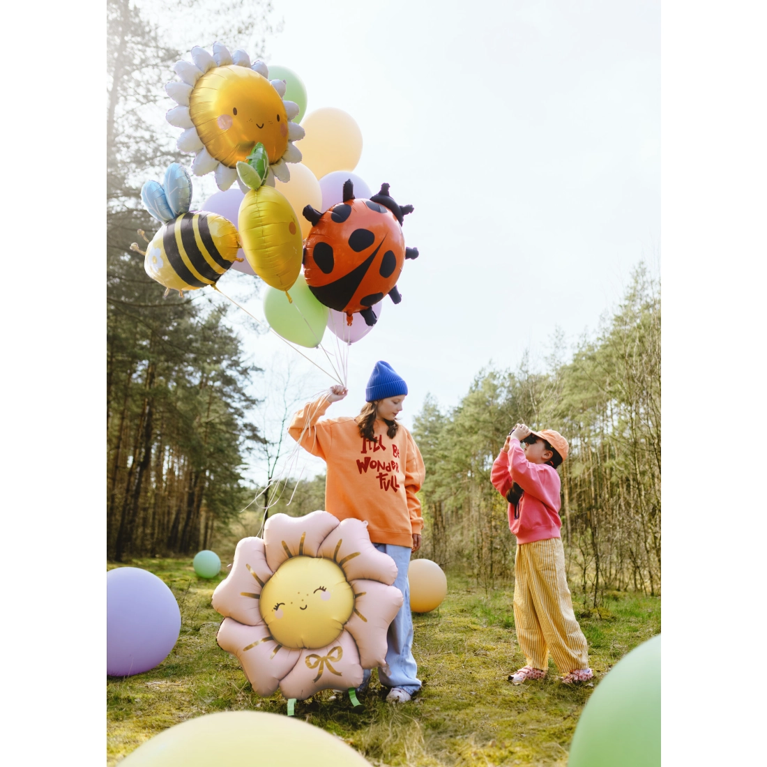 Balon folie Soare 90 cm – galben cu raze albe, pentru heliu și aer