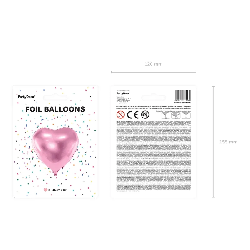 Balon din folie în formă de inimă 45 cm – roz deschis metalizat