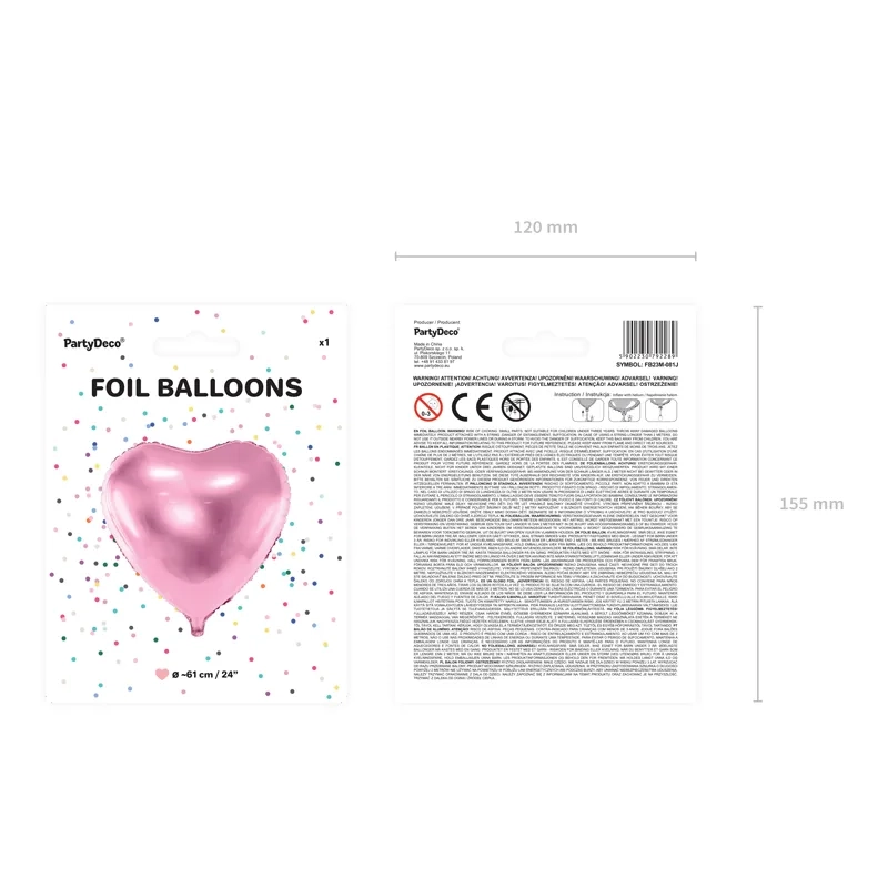 Balon folie inimă 61 cm roz deschis