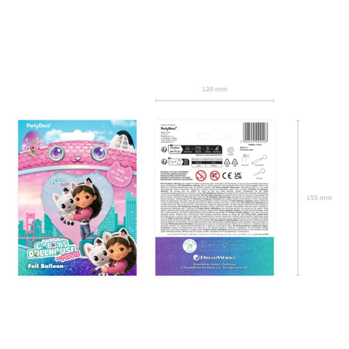 Szív alakú fólia lufi Gabby babaháza mintával, 35 cm