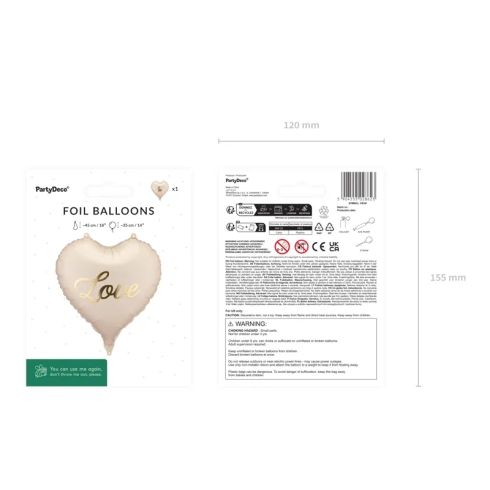 Foli balon srce Love bež sa zlatnim natpisom