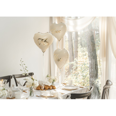Foli balon srce Love bež sa zlatnim natpisom