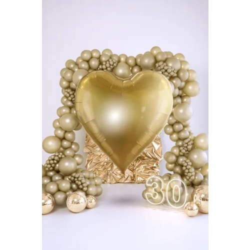 XXL szív alakú fólia lufi, 136×129 cm, arany, levegővel fújható
