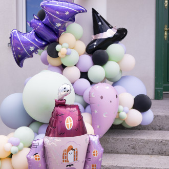 Folijski balon Strašljiva hiša, rožnata, 89,5 × 116,5 cm, za noč čarovnic