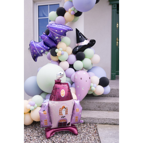 Folijski balon Strašljiva hiša, rožnata, 89,5 × 116,5 cm, za noč čarovnic