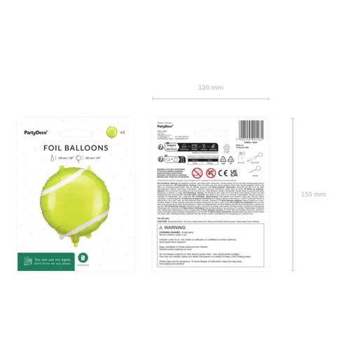 Folijski balon teniška žoga 35 cm – rumen, za zrak in helij
