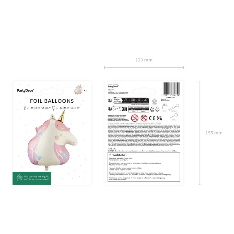 Palloncino in foil unicorno rosa crema