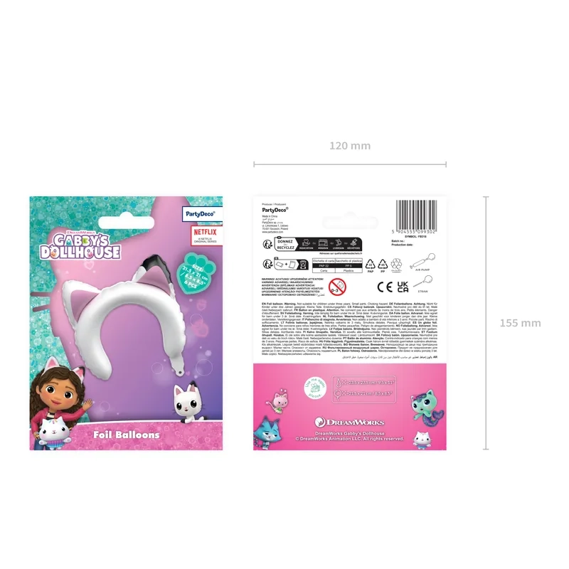 Balon din folie cu urechi de pisică, 21x21 cm, asortat (6 buc.)