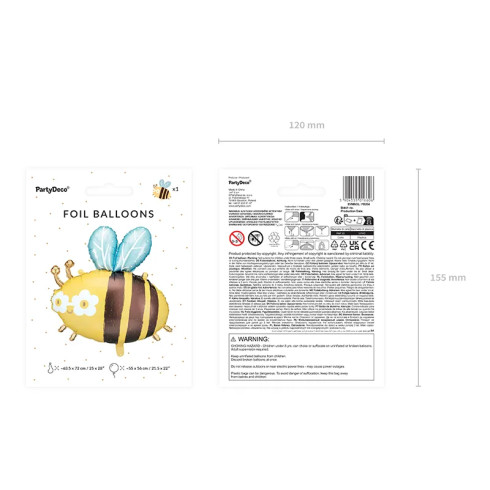 Folijski balon v obliki čebelice, 63,5 x 72 cm, za helij in zrak