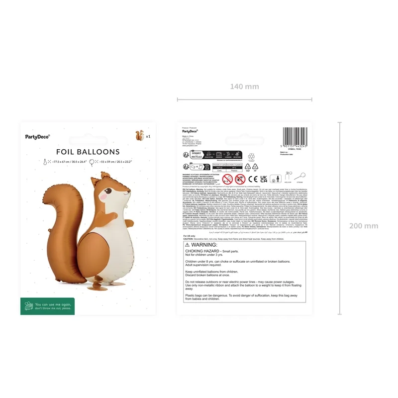 Palloncino foil scoiattolo walking, mix di colori