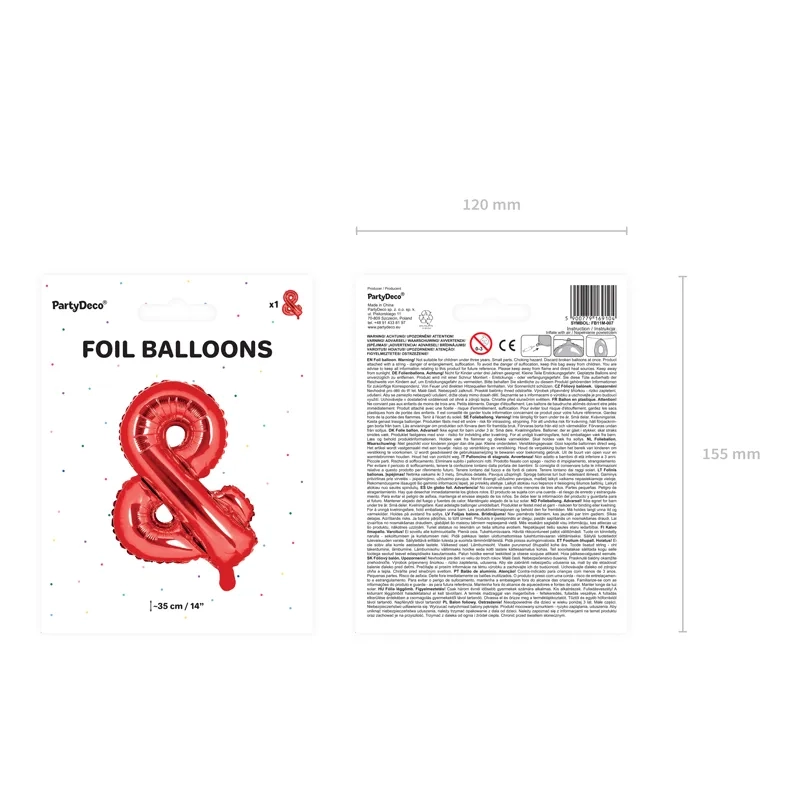 Fólia lufi & jel, piros, 35 cm