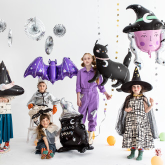 Folijski balon čarovniški klobuk, črn, 66,5 x 57,5 cm, zvezde