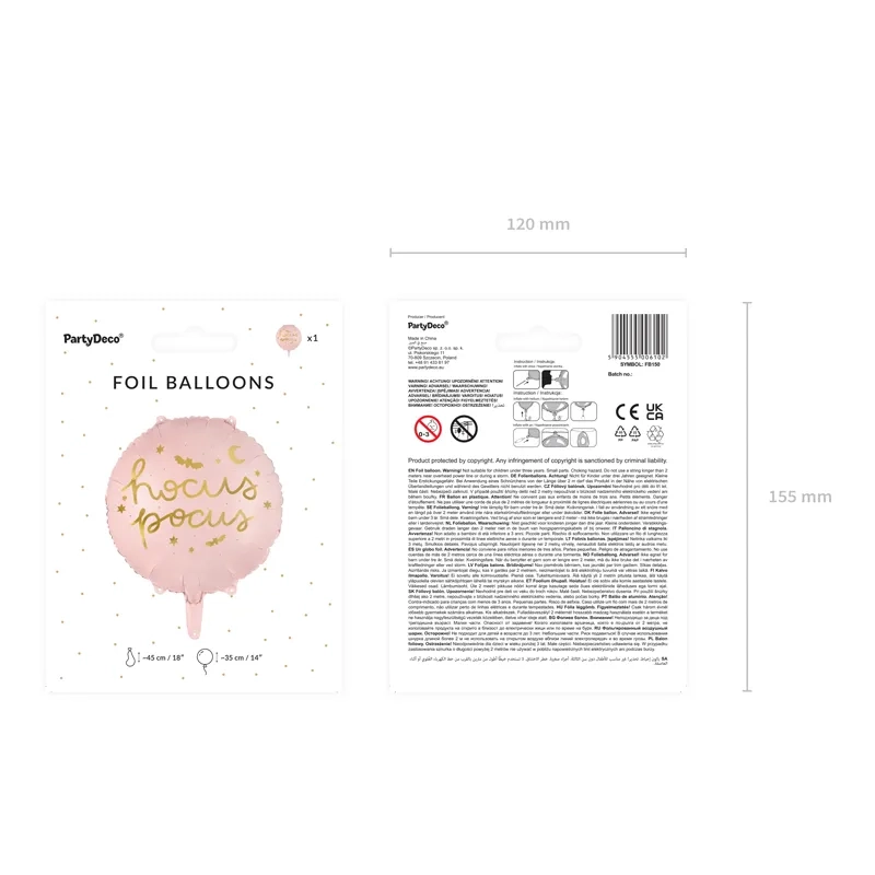 Hocus Pocus rózsaszín fólia lufi 45 cm arany mintával