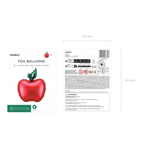Folijski balon rdeče jabolko 57x69 cm – dekoracija za zabavo