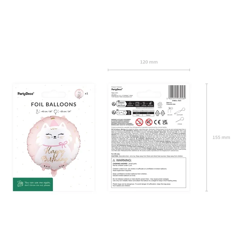 Balon folie Kitty cu inscripția Happy Birthday, 35×35 cm