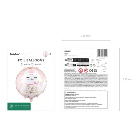 Fóliový balónik Kitty s nápisom Happy Birthday, 35×35 cm