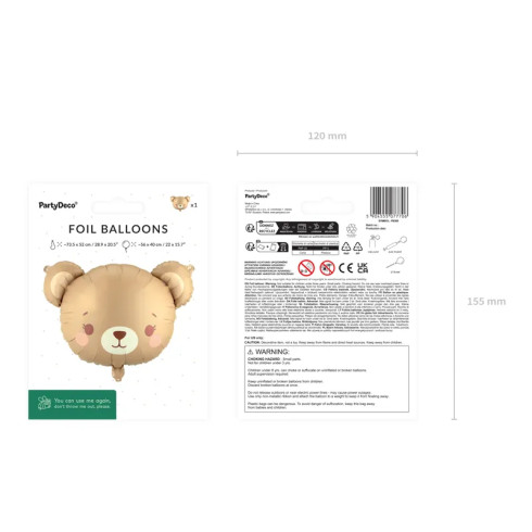 Fóliový balónik medvedík 56×40 cm, béžovo‑hnedý
