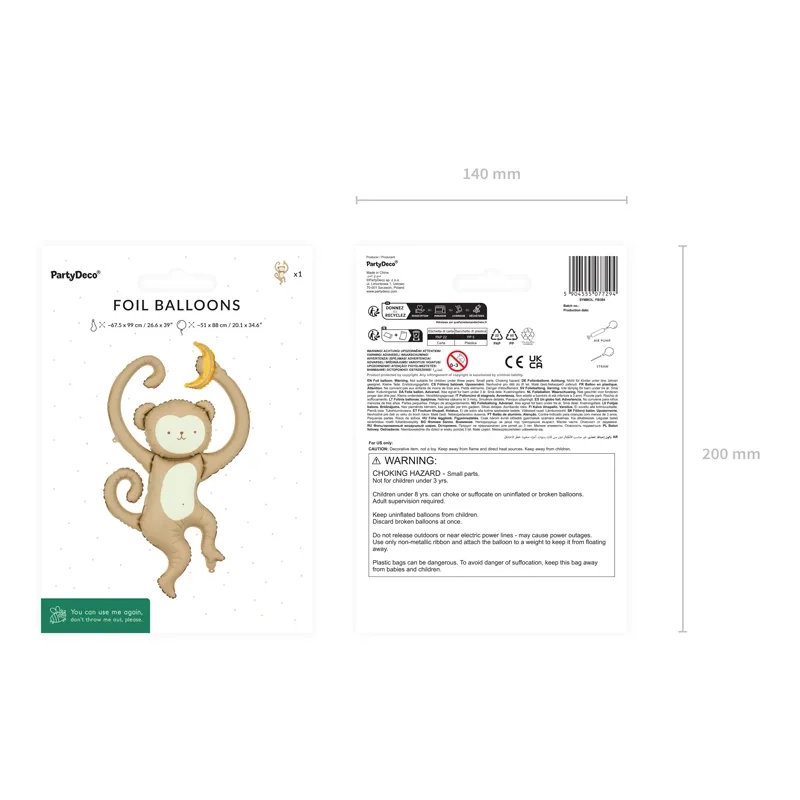 Fóliový balónik opica béžovo-krémová 51×88 cm