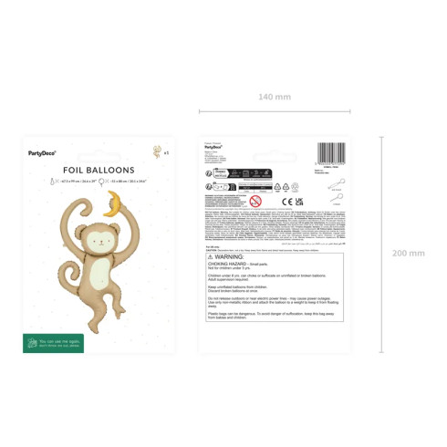 Fóliový balónik opica béžovo-krémová 51×88 cm