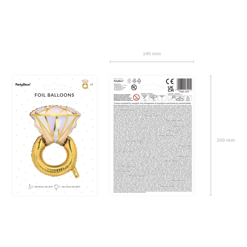 Balon folie inel auriu, 60x95 cm – ideal pentru logodnă și nuntă