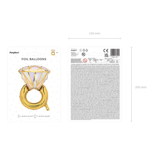 Folijski balon prstan zlat, 60 × 95 cm – idealen za zaroko in poroko