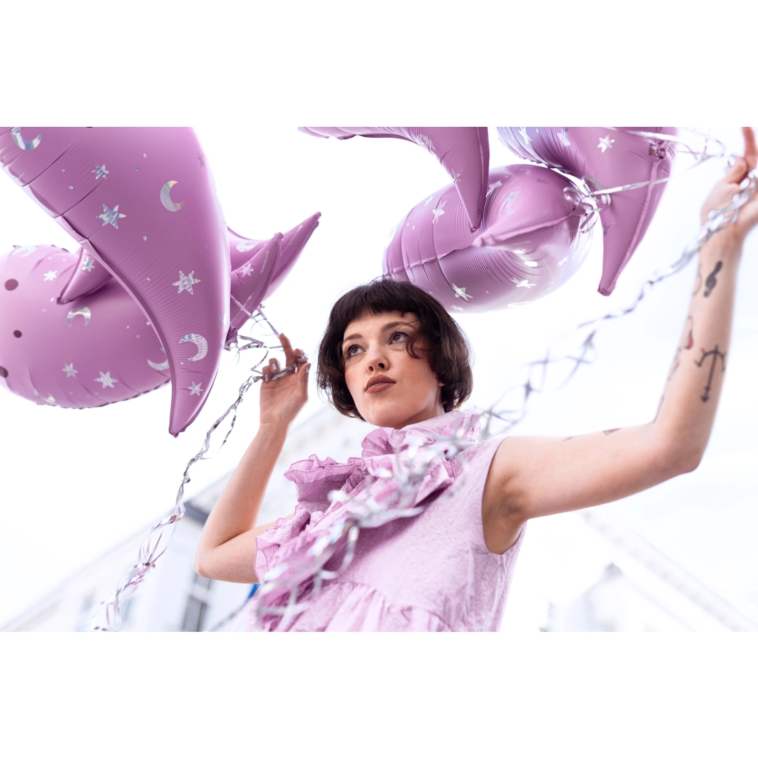 Balon din folie fantomă roz roz cu motiv holografic 41x70 cm