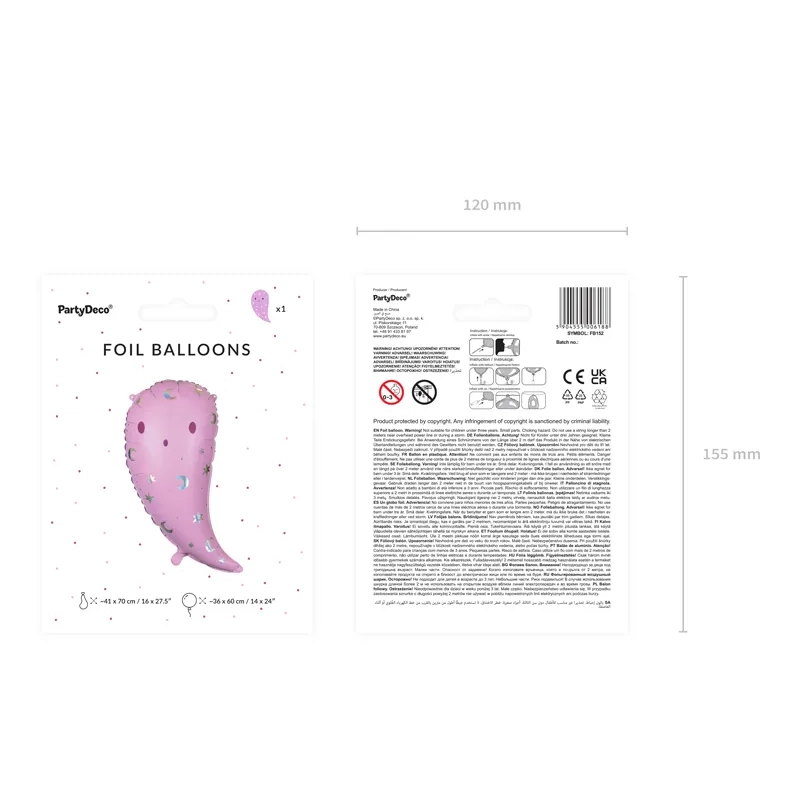 Balon din folie fantomă roz roz cu motiv holografic 41x70 cm