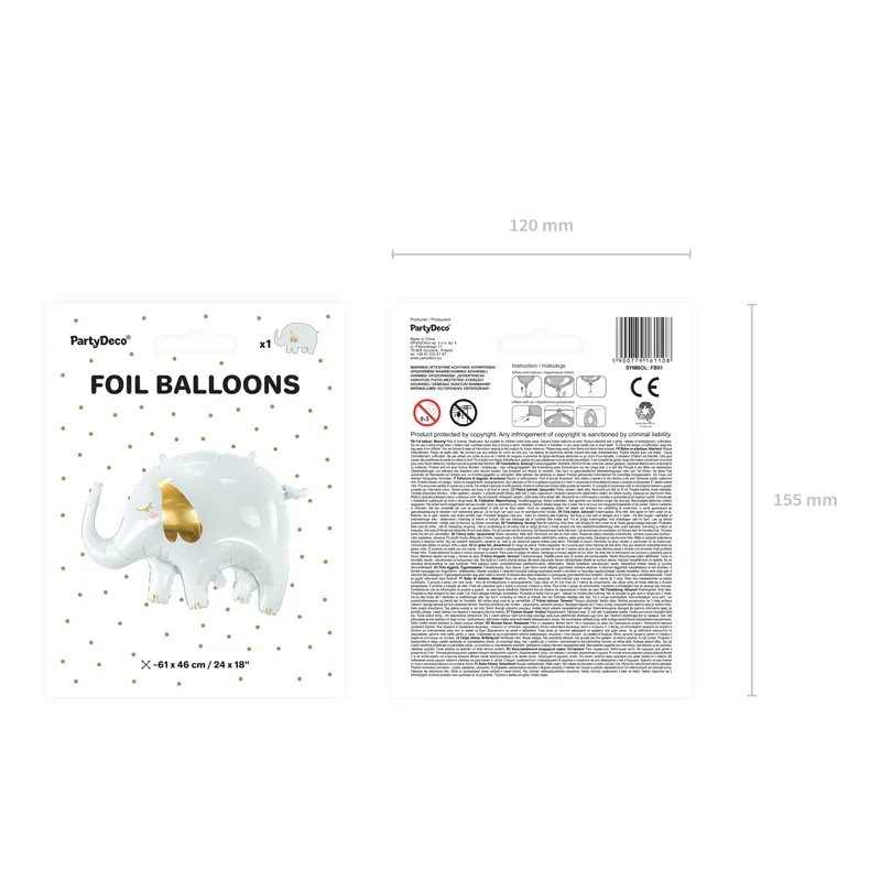 Balon folie elefant alb-auriu 83x58 cm